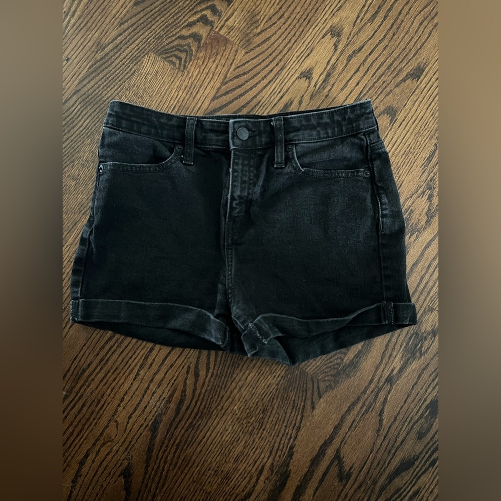 Black denim shorts